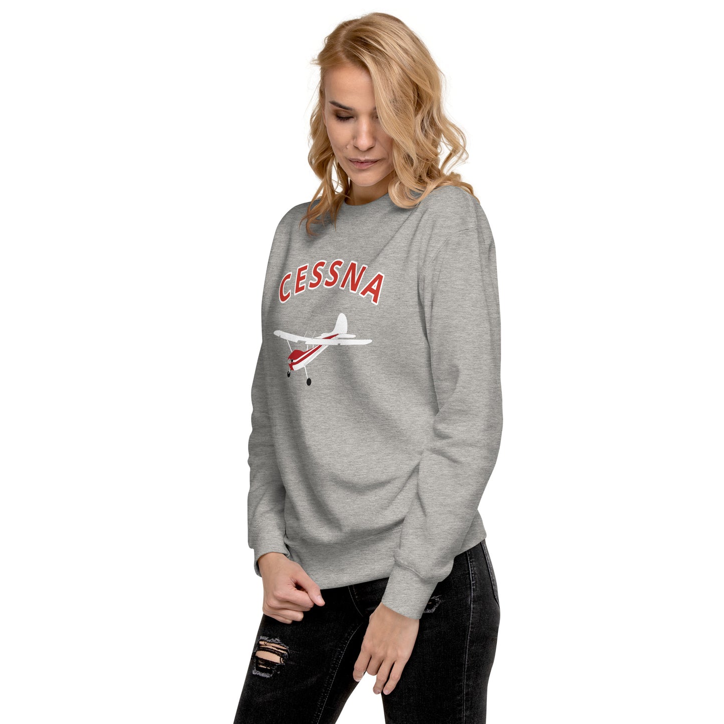 CESSNA 170 White-Red Printed Unisex Cozy Fleece Aviation Premium Sweatshirt