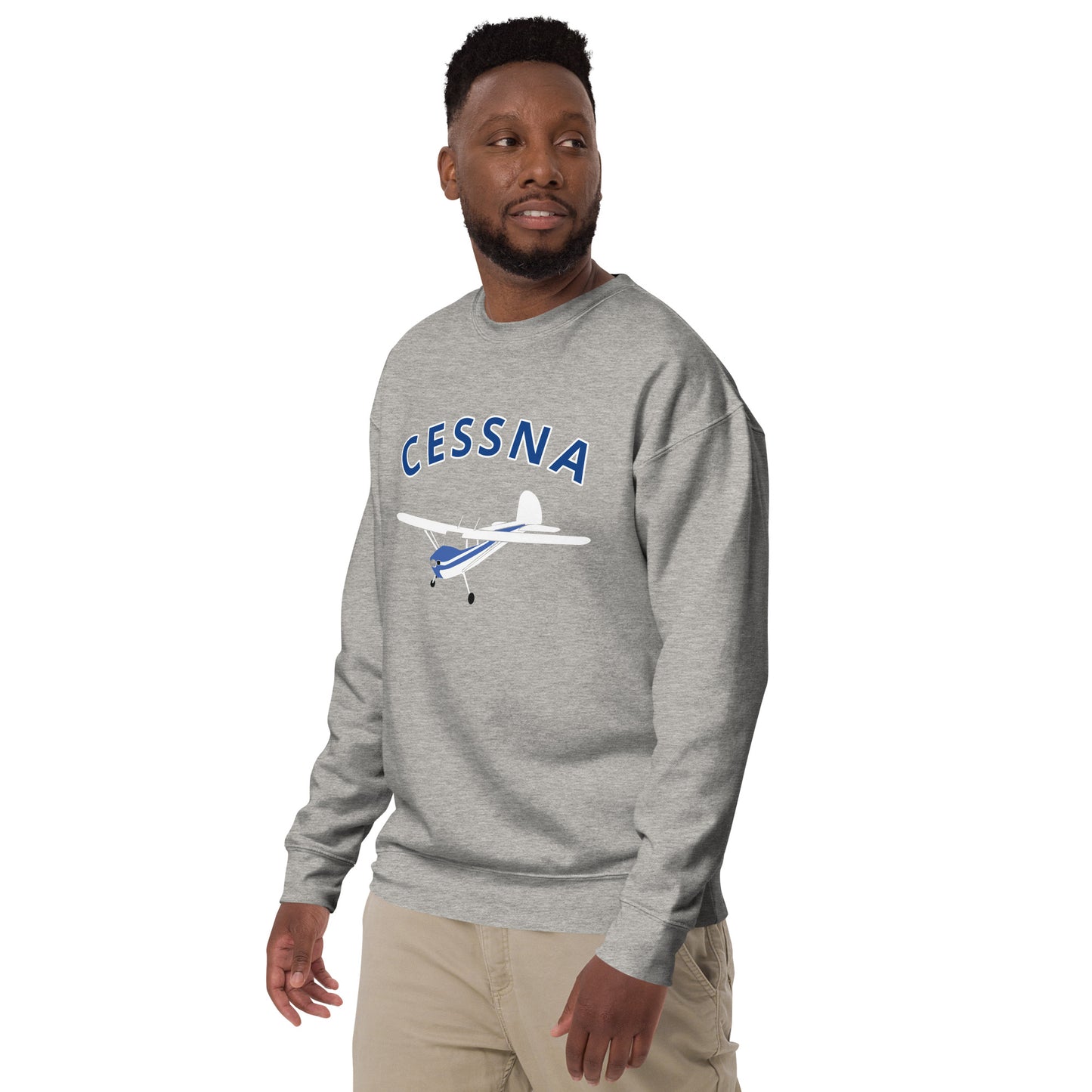 CESSNA 140 White-Blue Printed Unisex Cozy Fleece Aviation Premium Sweatshirt