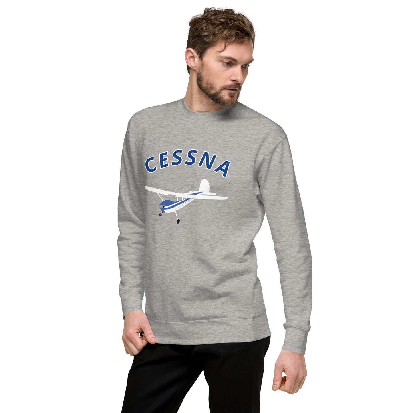 CESSNA 140 White-Blue Printed Unisex Cozy Fleece Aviation Premium Sweatshirt