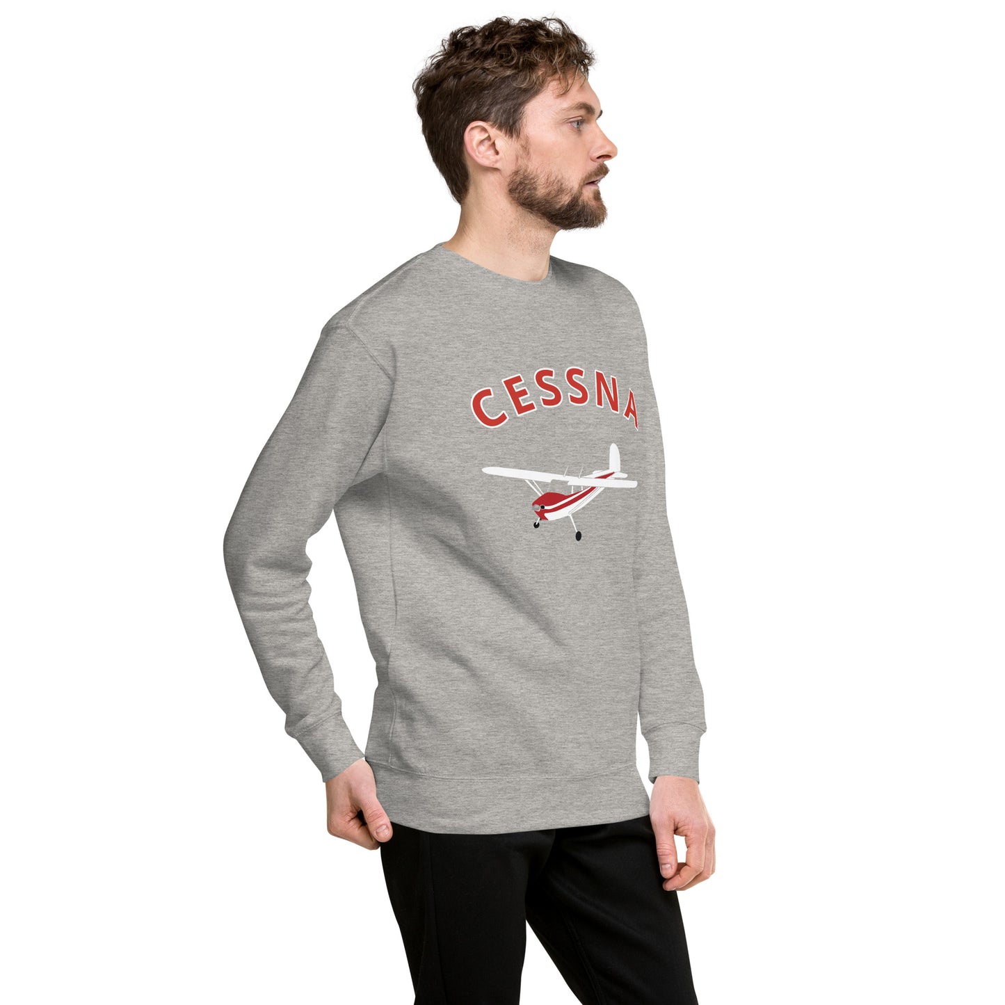 CESSNA 140 White-Red Printed Unisex Cozy Fleece Aviation Premium Sweatshirt