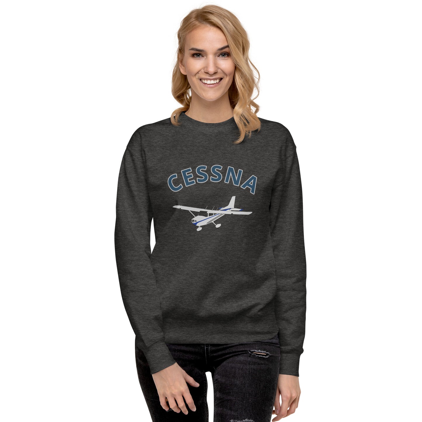 CESSNA 172 Skyhawk polished grey-blue  Printed Unisex Cozy Fleece Aviation Pullover