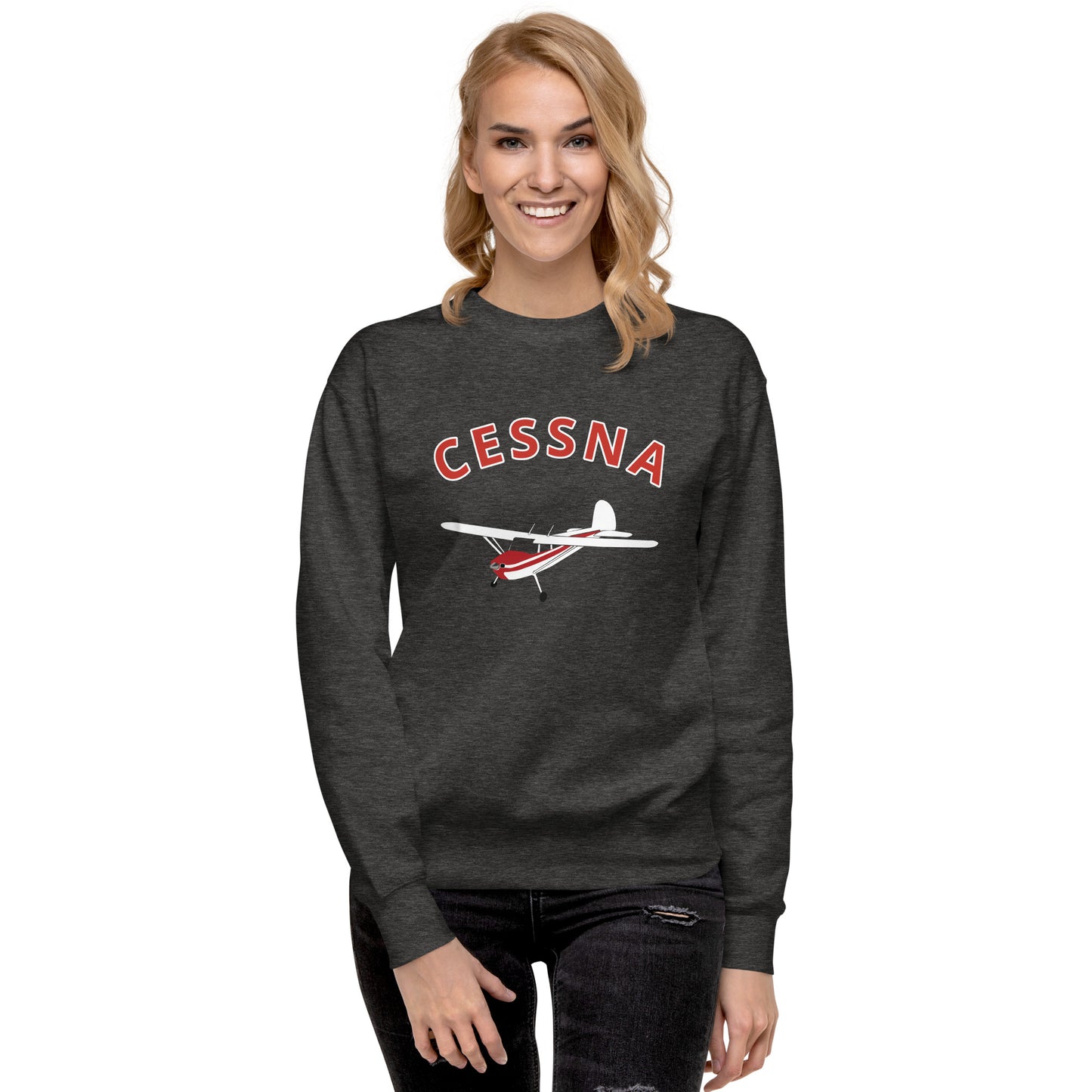 CESSNA 140 White-Red Printed Unisex Cozy Fleece Aviation Premium Sweatshirt