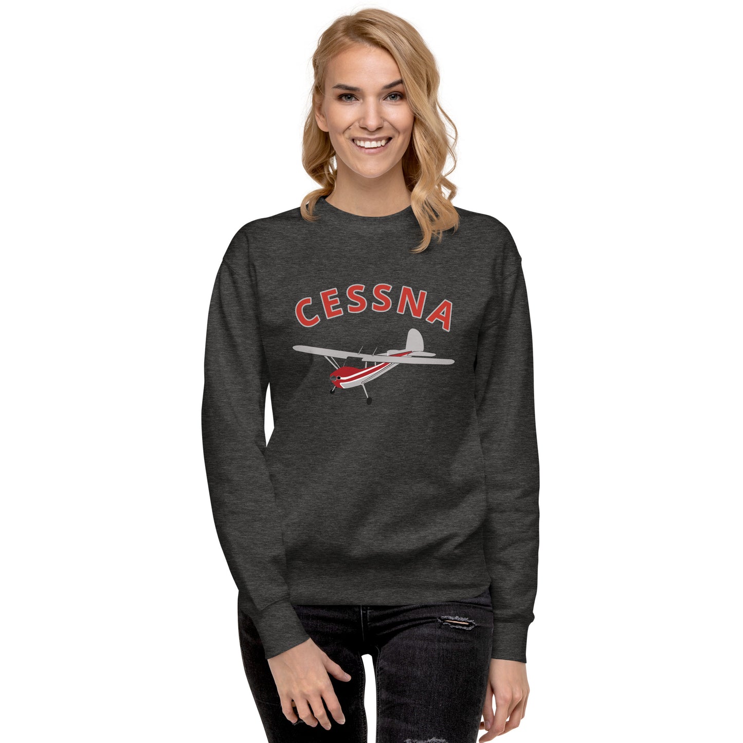 CESSNA 140 Polished grey -red Printed Unisex Cozy Fleece Aviation Premium Sweatshirt