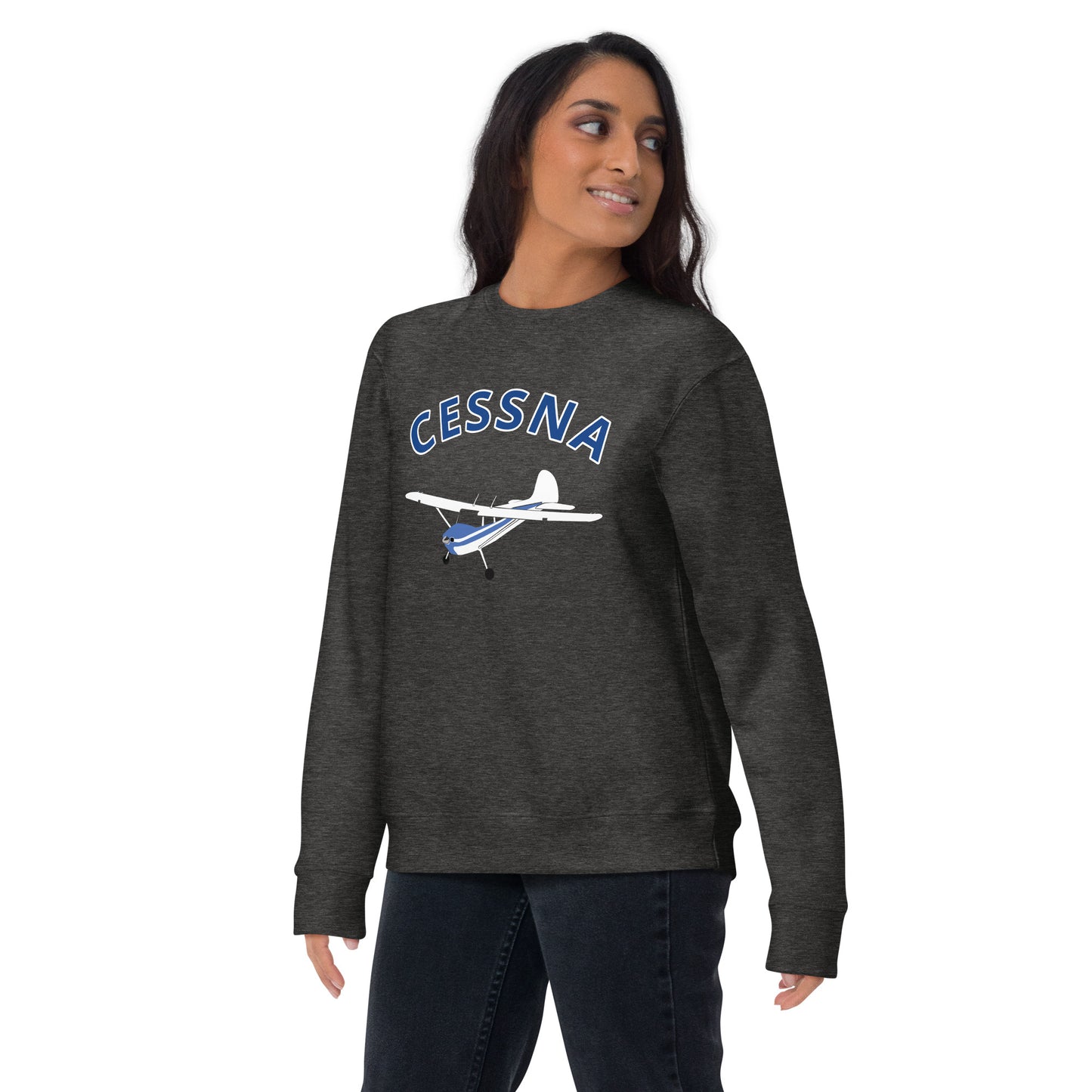 CESSNA 170 white -blue Printed Unisex Cozy Fleece Aviation Premium Sweatshirt