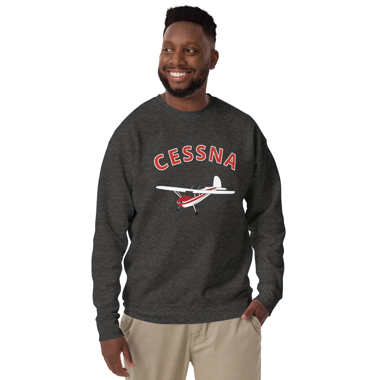 CESSNA 140 White-Red Printed Unisex Cozy Fleece Aviation Premium Sweatshirt