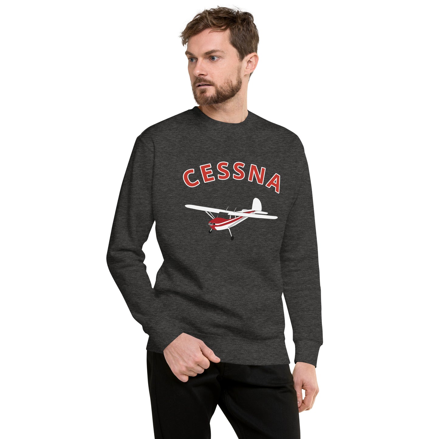 CESSNA 140 White-Red Printed Unisex Cozy Fleece Aviation Premium Sweatshirt