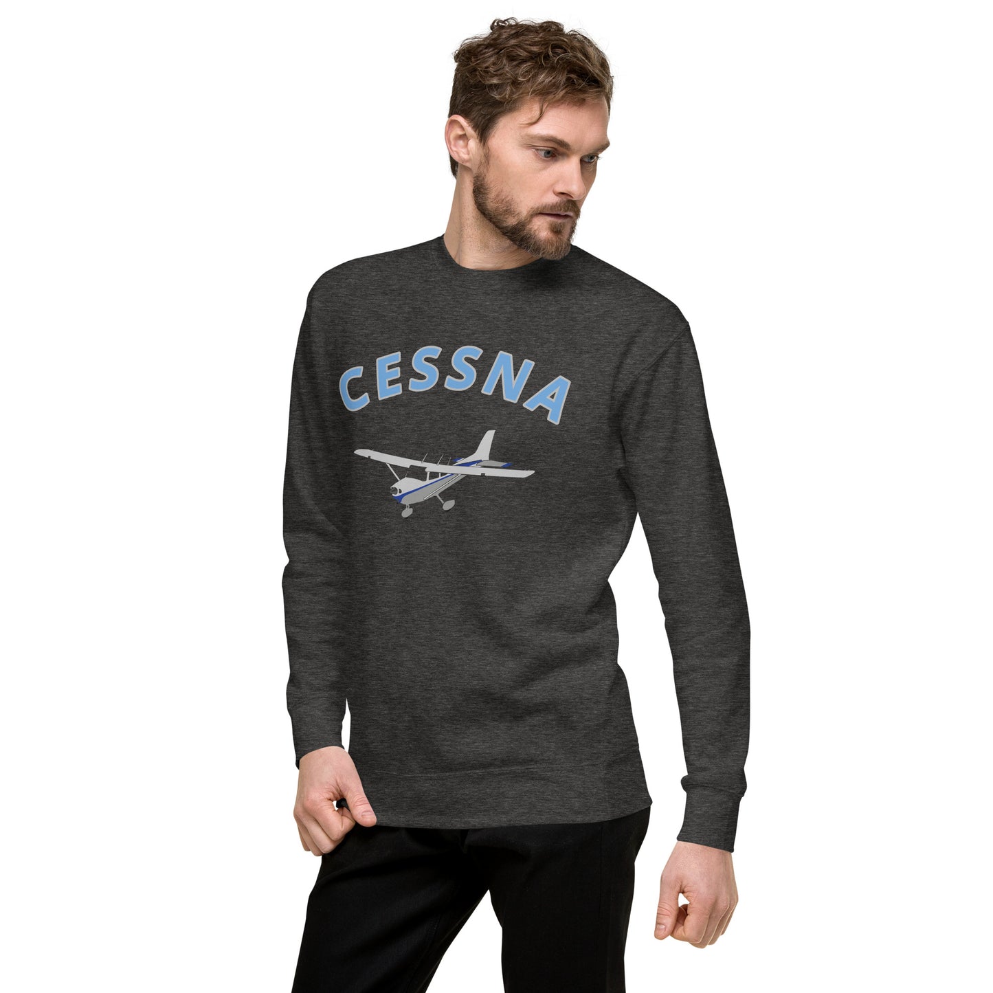 CESSNA 172 Skyhawk polished grey -blue  Printed Unisex Cozy Fleece Aviation Premium Sweatshirt