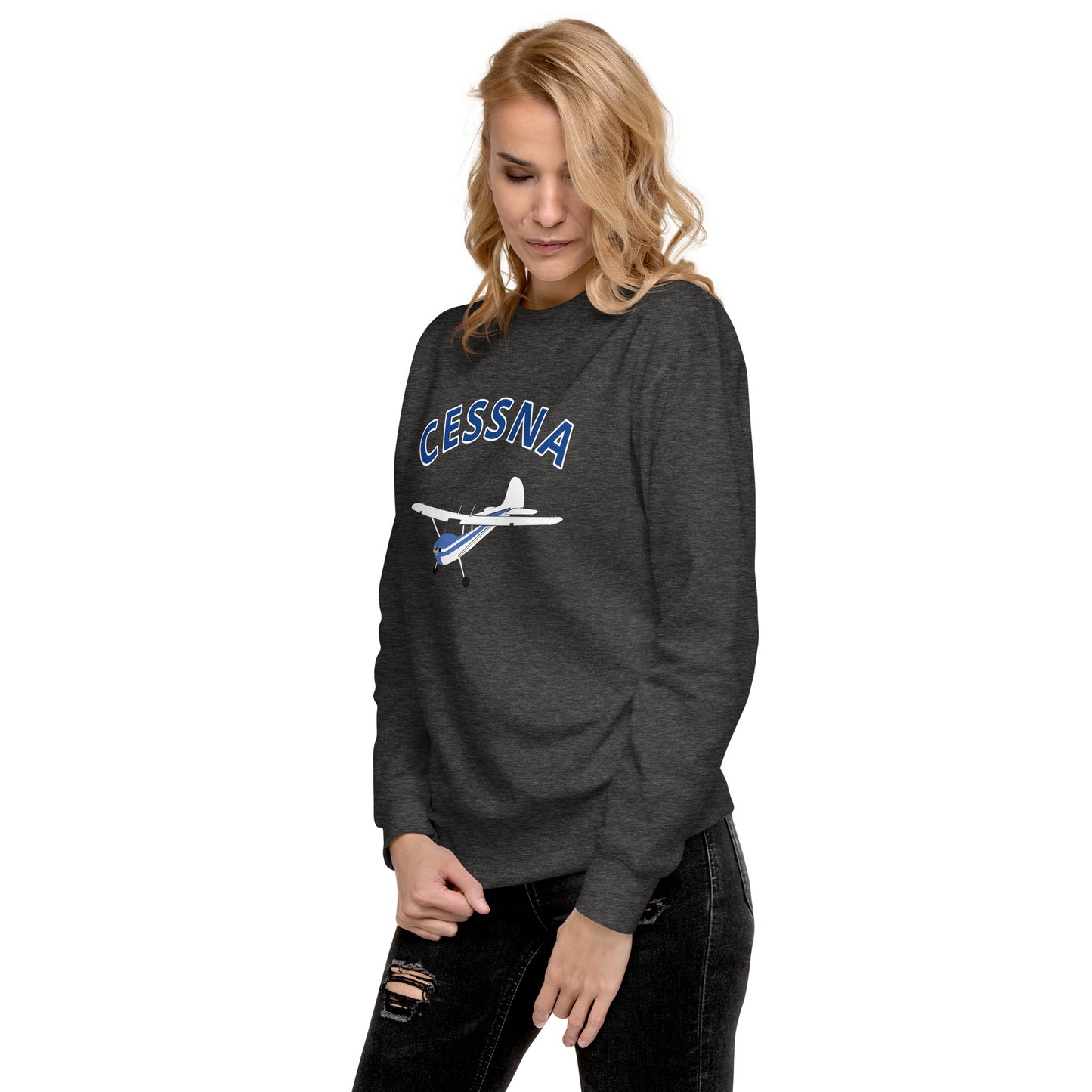 CESSNA 170 white -blue Printed Unisex Cozy Fleece Aviation Premium Sweatshirt