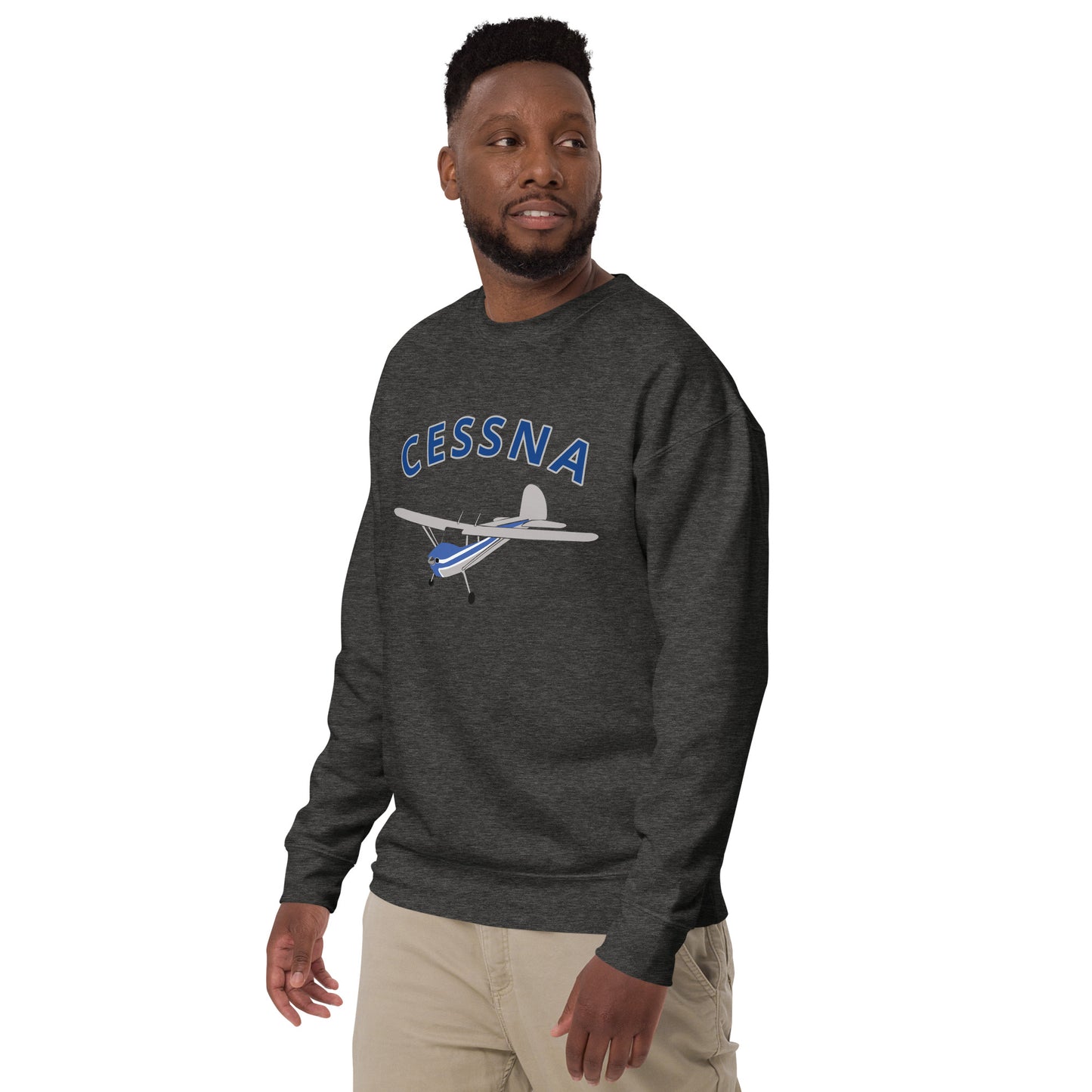 CESSNA 140 Polished grey -Blue Printed Unisex Cozy Fleece Aviation Premium Sweatshirt