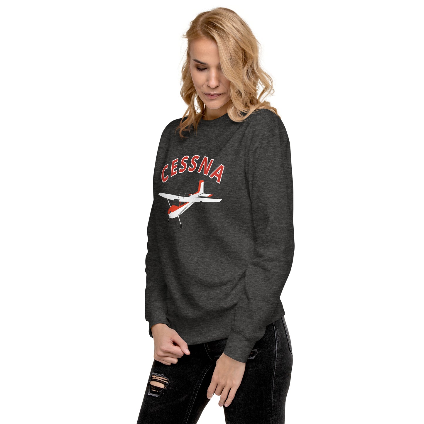 CESSNA 180 Skywagon Red-White  Printed Unisex Cozy Fleece Aviation Premium Sweatshirt