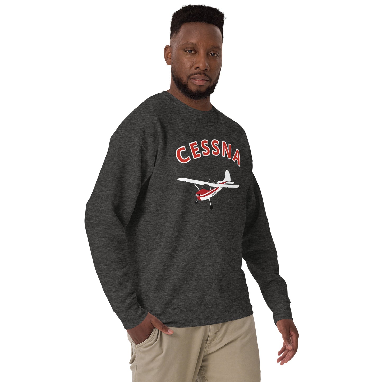 CESSNA 170 White-Red Printed Unisex Cozy Fleece Aviation Premium Sweatshirt