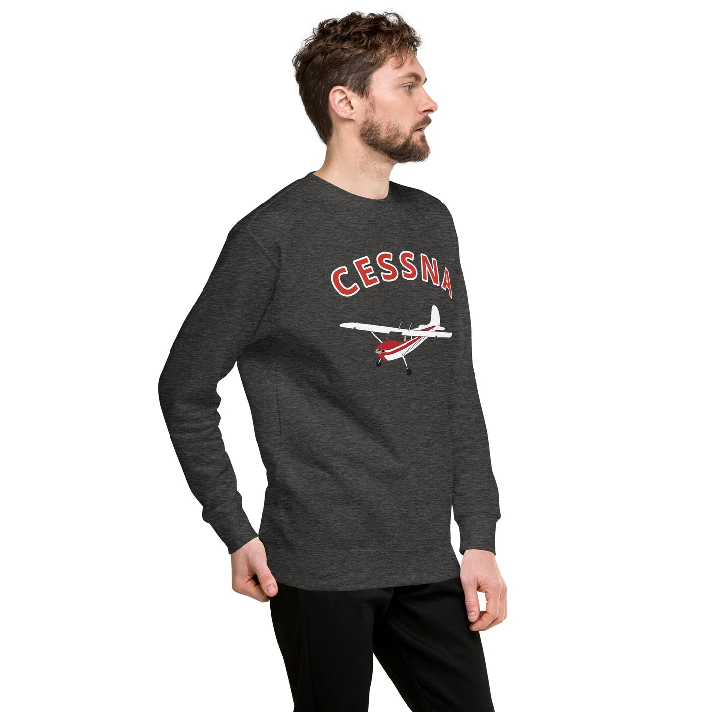 CESSNA 170 White-Red Printed Unisex Cozy Fleece Aviation Premium Sweatshirt