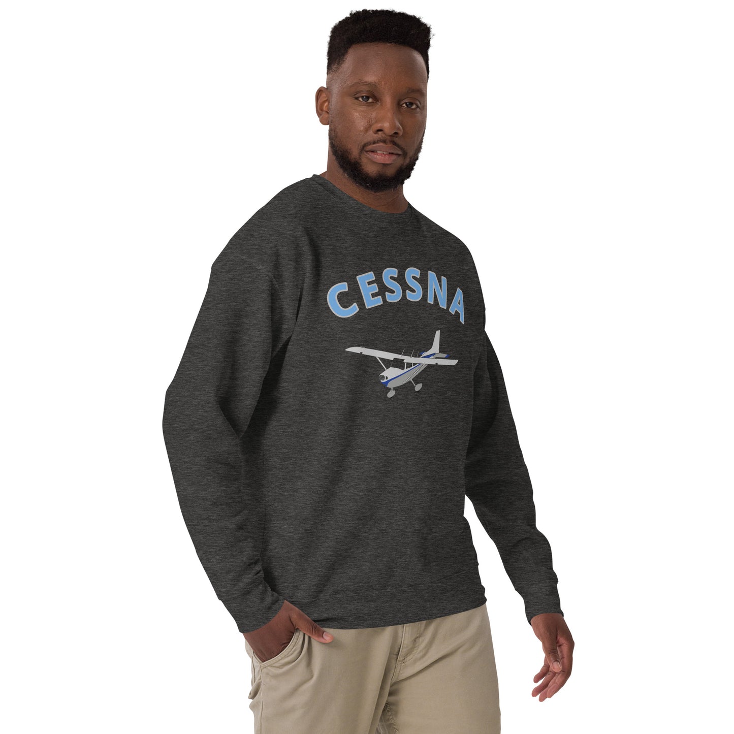 CESSNA 172 Skyhawk polished grey -blue  Printed Unisex Cozy Fleece Aviation Premium Sweatshirt