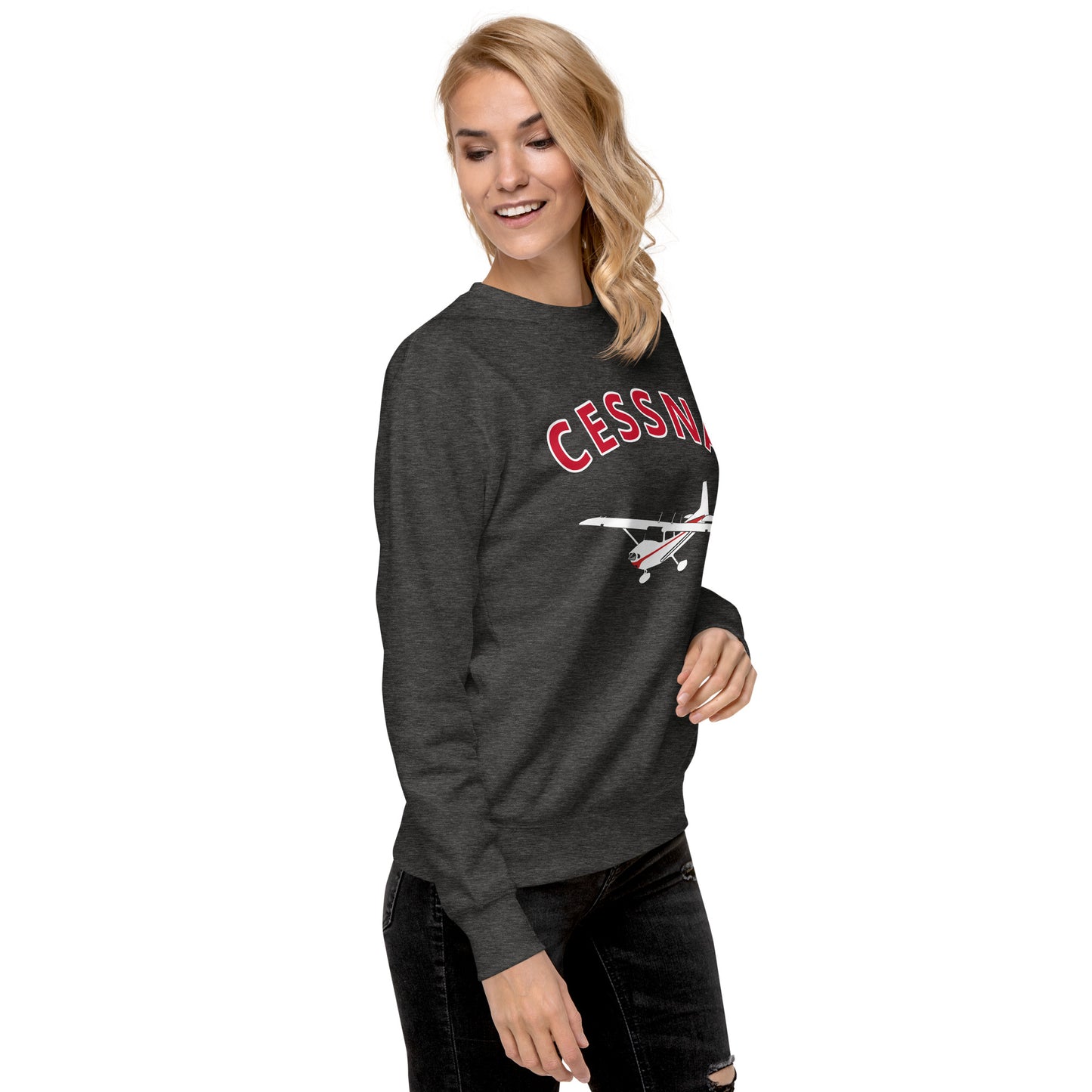 CESSNA 172 Skyhawk White - Red  Printed Unisex Cozy Fleece Aviation Pullover