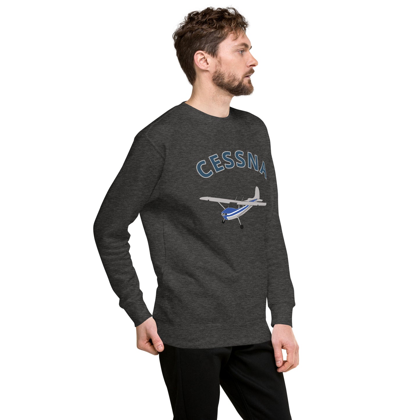 CESSNA 170 Polished grey -blue Printed Unisex Cozy Fleece Aviation Premium Sweatshirt.