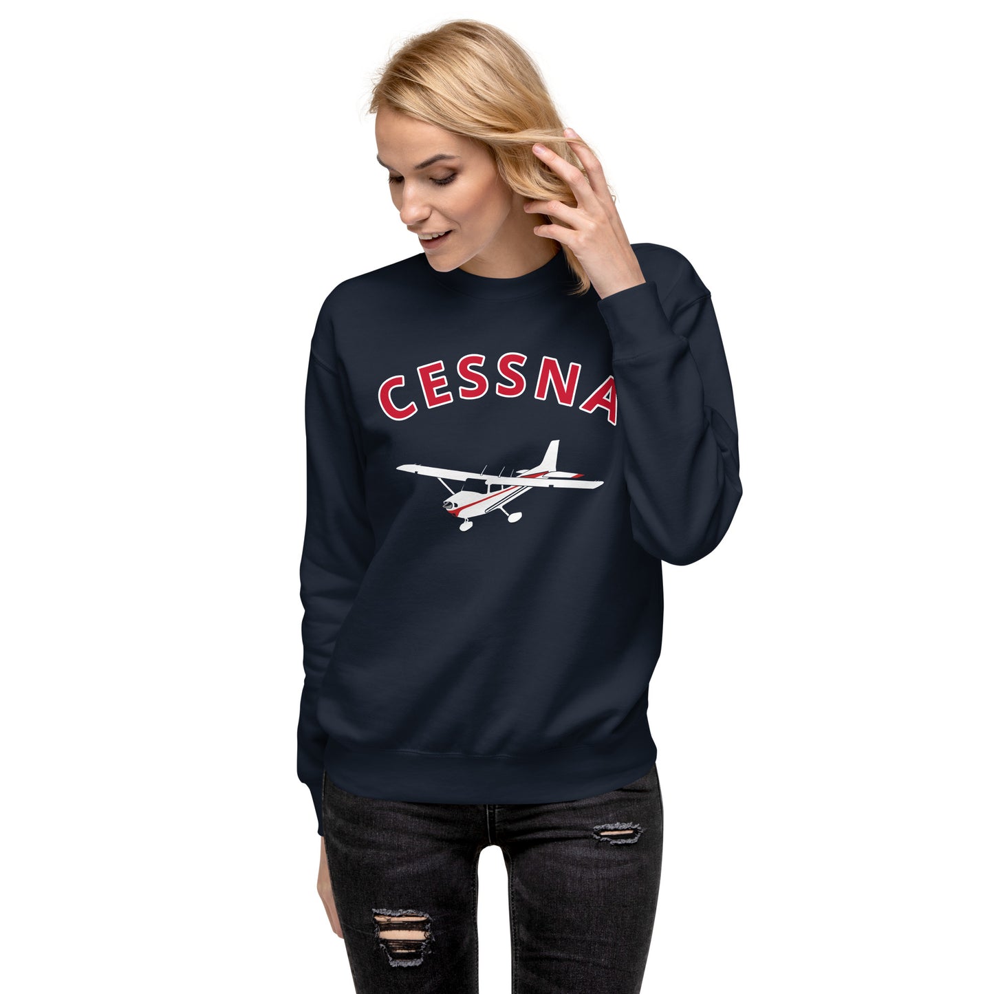 CESSNA 172 Skyhawk White - Red  Printed Unisex Cozy Fleece Aviation Pullover