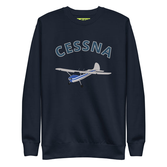 CESSNA 170 Polished grey -blue Printed Unisex Cozy Fleece Aviation Premium Sweatshirt.