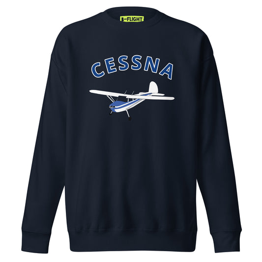 CESSNA 140 White-Blue Printed Unisex Cozy Fleece Aviation Premium Sweatshirt