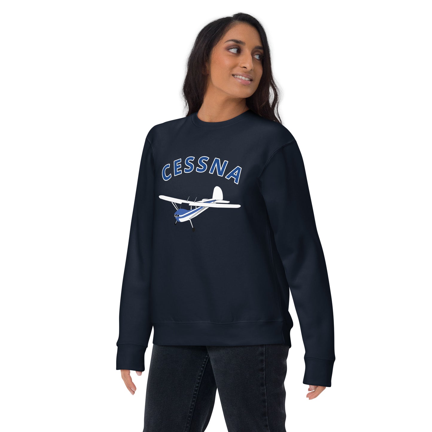 CESSNA 140 White-Blue Printed Unisex Cozy Fleece Aviation Premium Sweatshirt