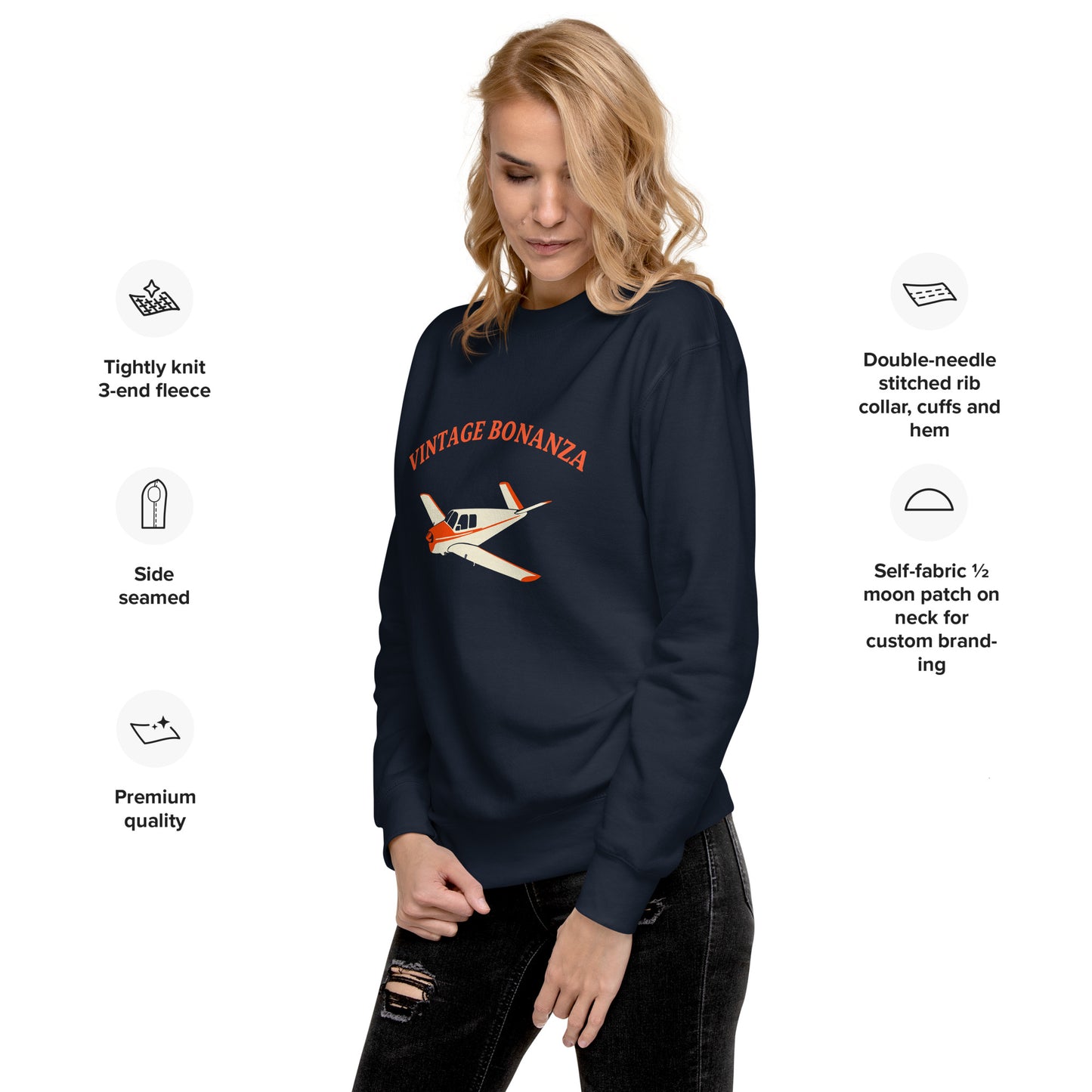 V TAIL Vintage BONAZNA Printed Unisex Cozy Fleece Aviation Pullover