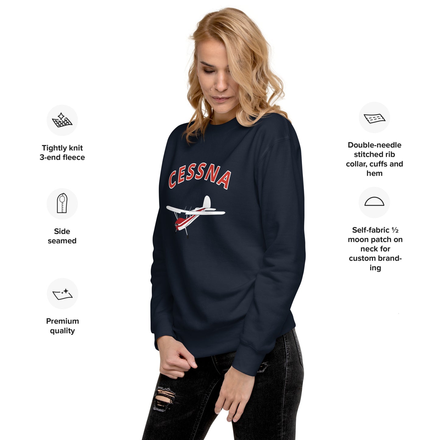 CESSNA 140 White-Red Printed Unisex Cozy Fleece Aviation Premium Sweatshirt