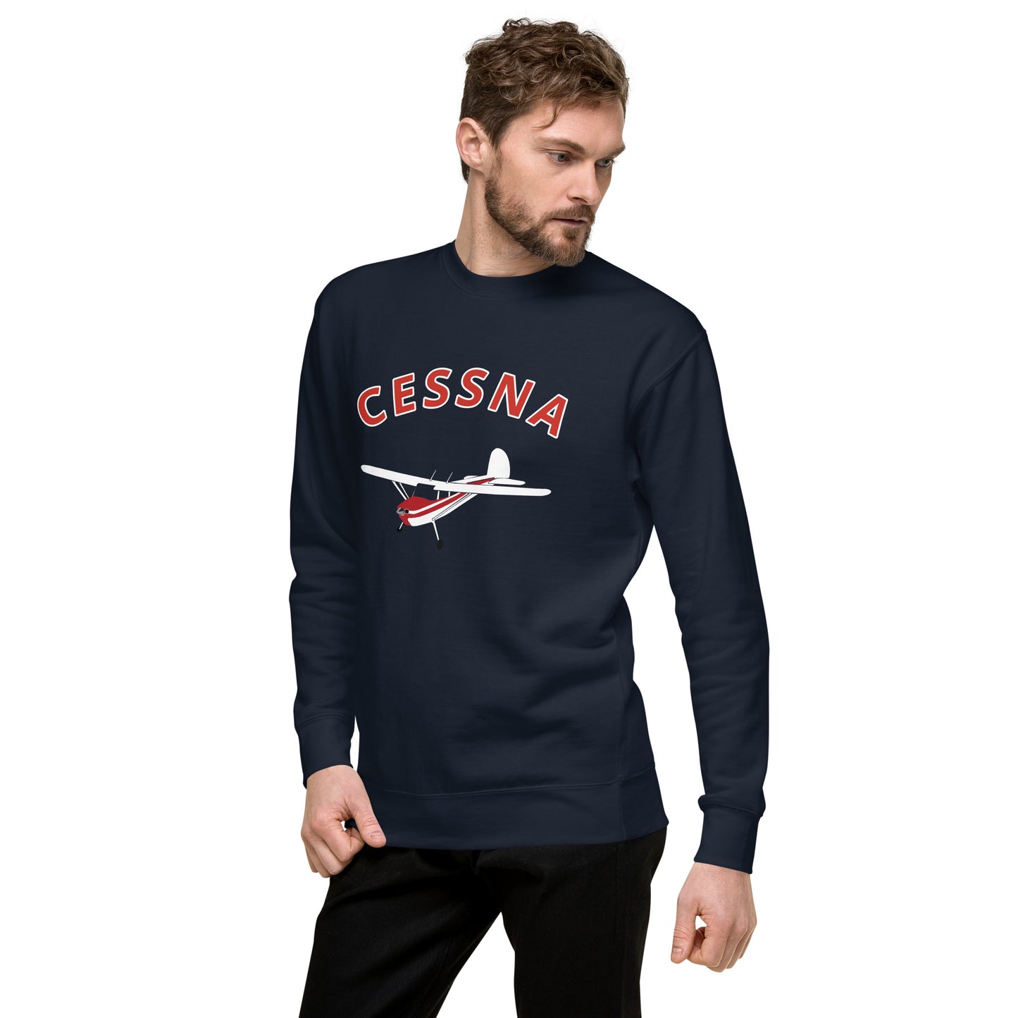 CESSNA 140 White-Red Printed Unisex Cozy Fleece Aviation Premium Sweatshirt