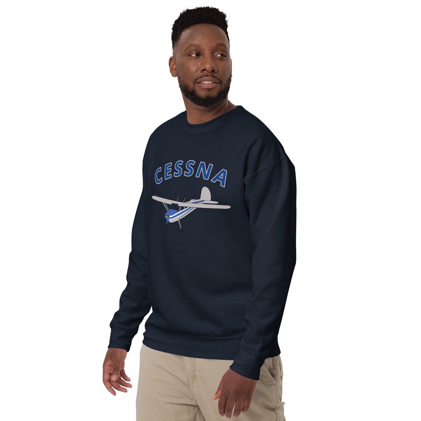 CESSNA 140 Polished grey -Blue Printed Unisex Cozy Fleece Aviation Premium Sweatshirt