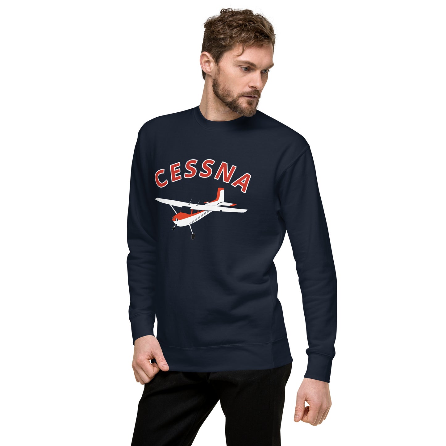 CESSNA 180 Skywagon Red-White  Printed Unisex Cozy Fleece Aviation Premium Sweatshirt