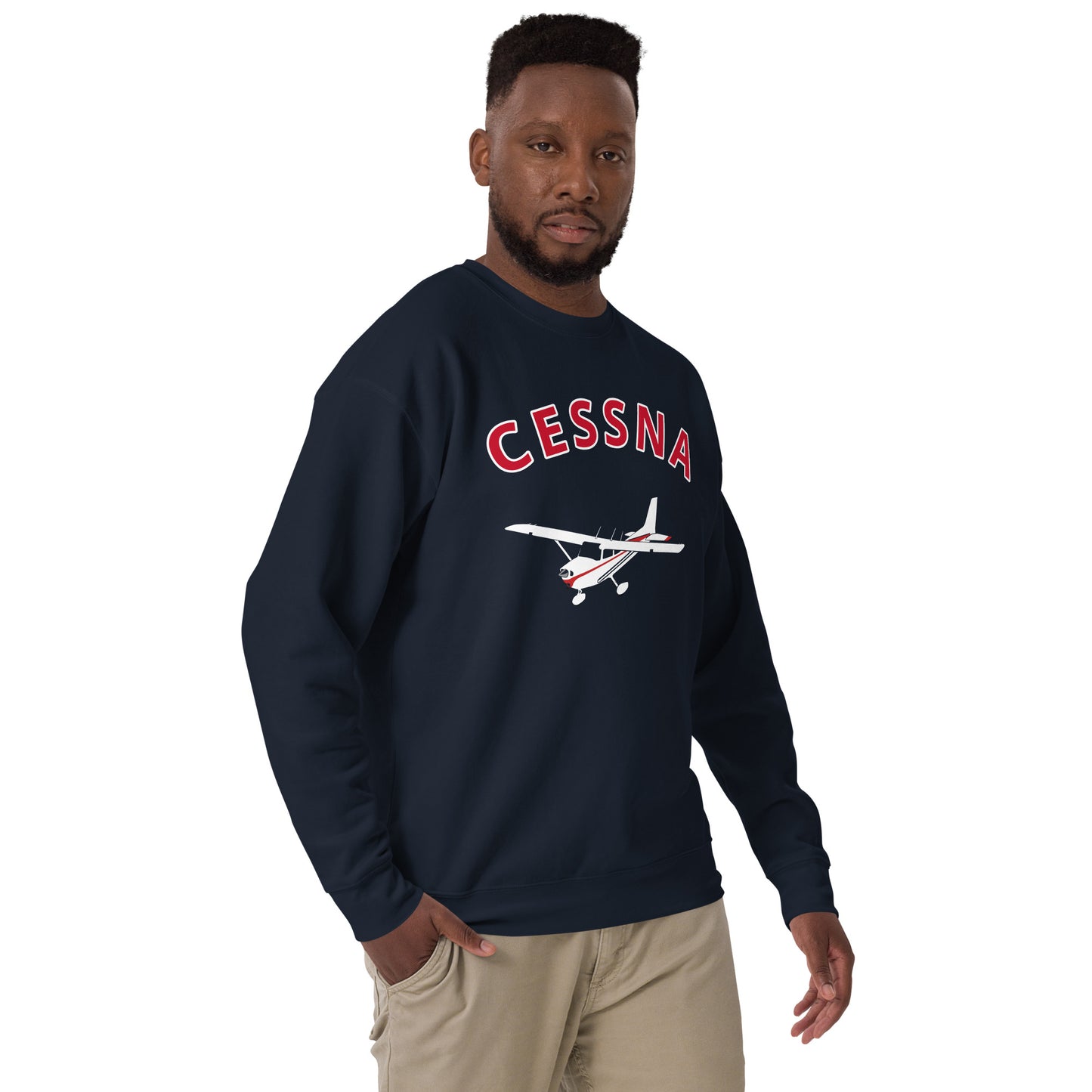 CESSNA 172 Skyhawk White - Red  Printed Unisex Cozy Fleece Aviation Pullover