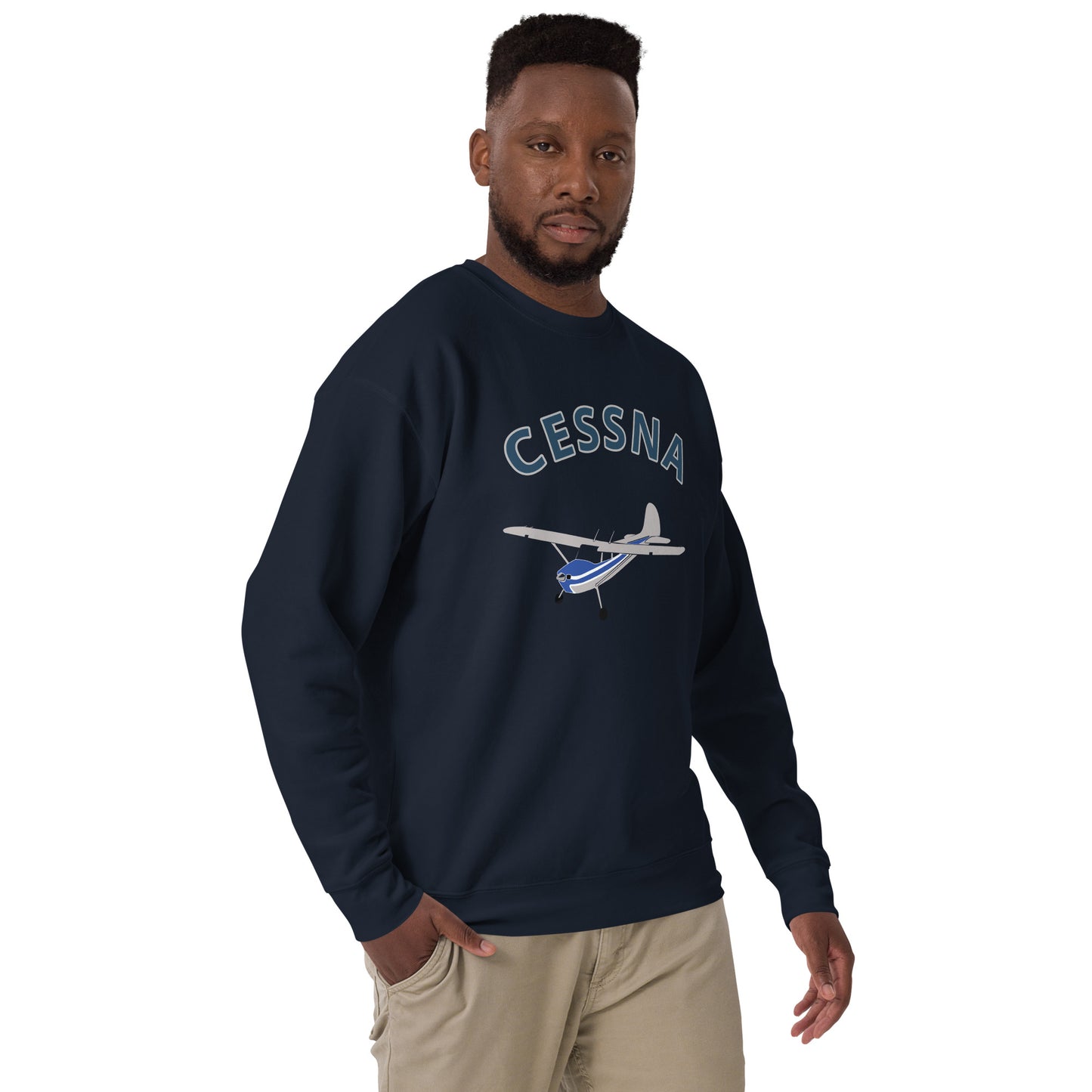 CESSNA 170 Polished grey -blue Printed Unisex Cozy Fleece Aviation Premium Sweatshirt.