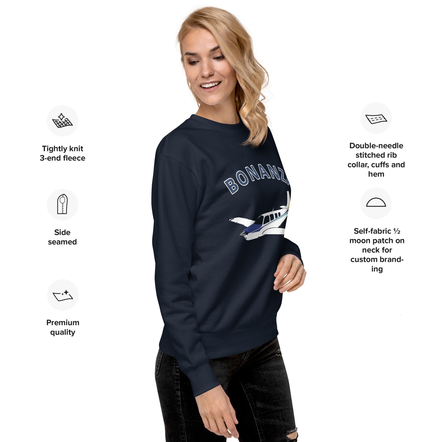 BONAZNA A36 Blue stripe Printed Unisex Cozy Fleece Aviation Premium Sweatshirt.