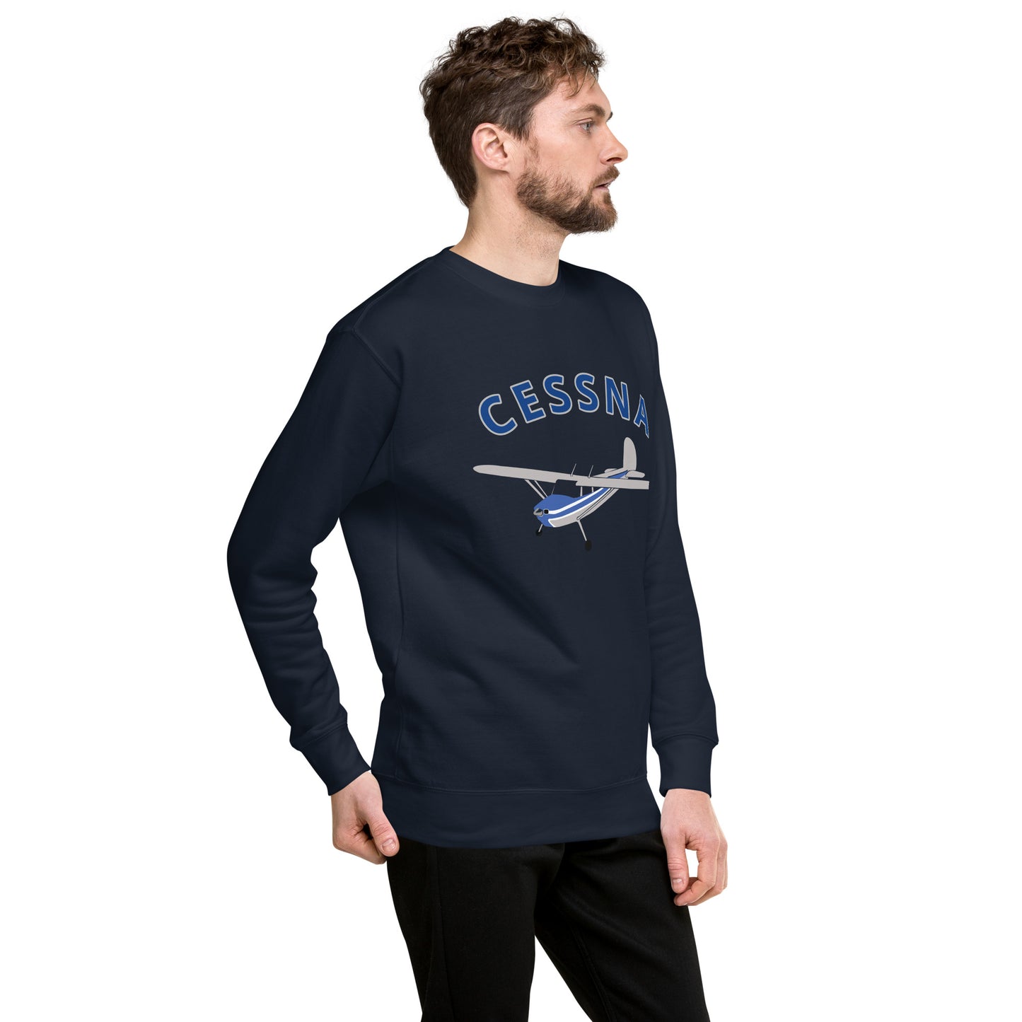 CESSNA 140 Polished grey -Blue Printed Unisex Cozy Fleece Aviation Premium Sweatshirt