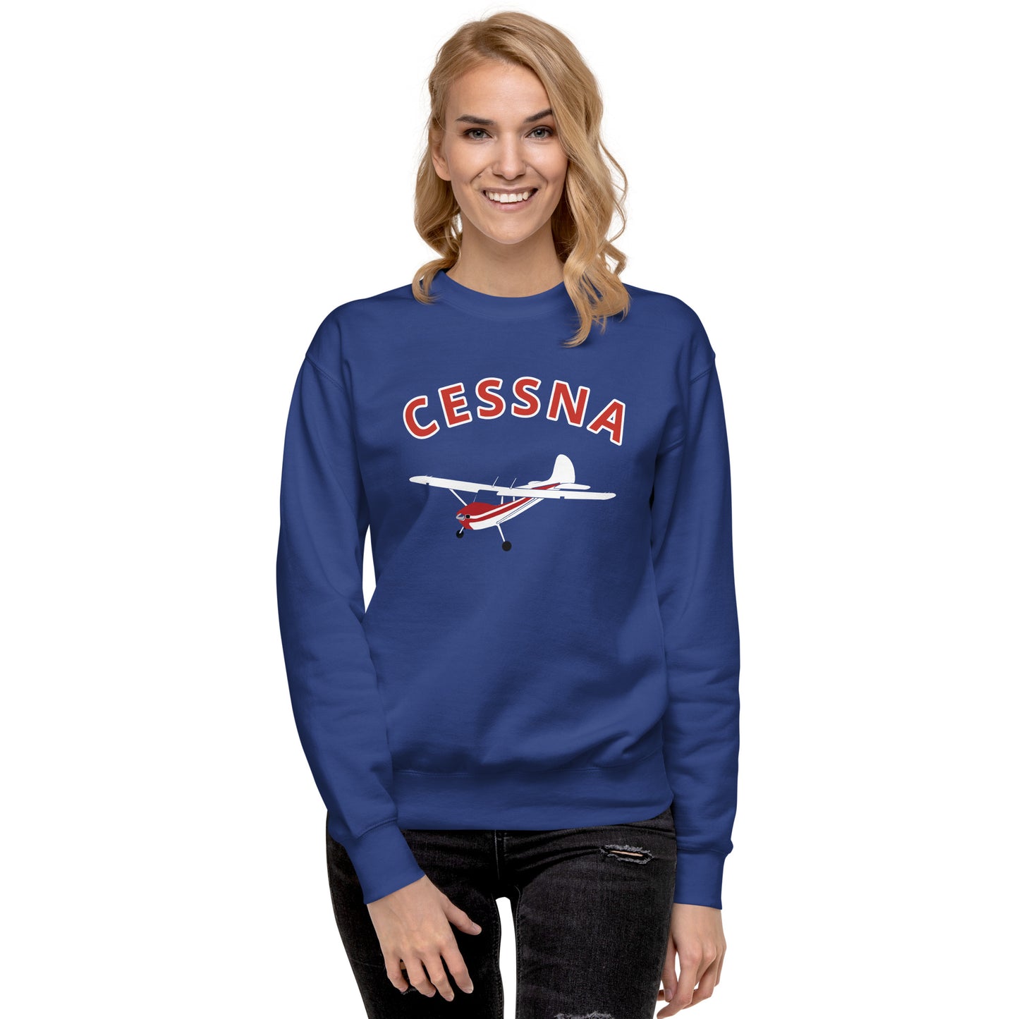 CESSNA 170 White-Red Printed Unisex Cozy Fleece Aviation Premium Sweatshirt