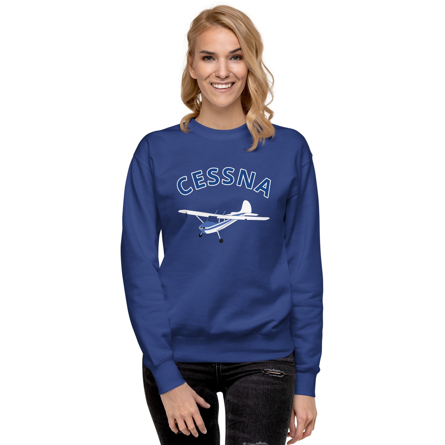 CESSNA 170 white -blue Printed Unisex Cozy Fleece Aviation Premium Sweatshirt