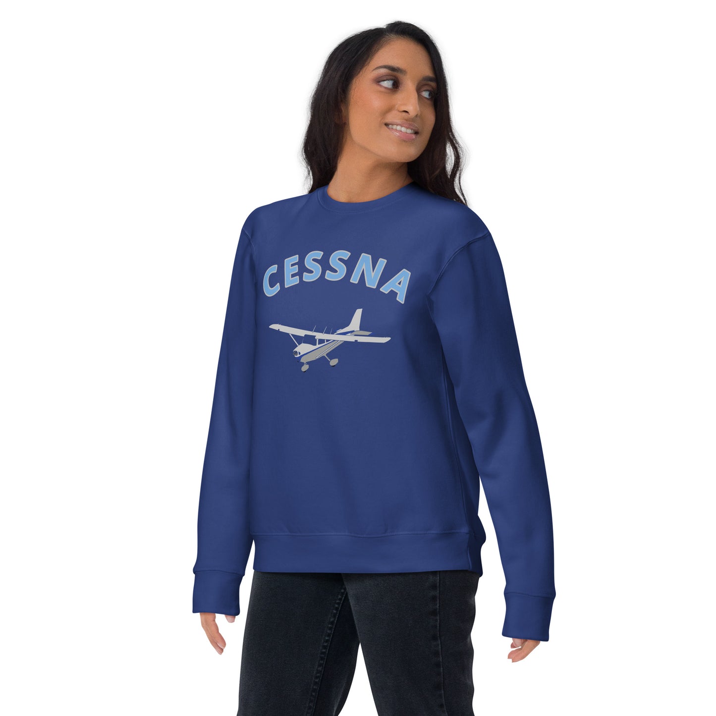 CESSNA 172 Skyhawk polished grey -blue  Printed Unisex Cozy Fleece Aviation Premium Sweatshirt