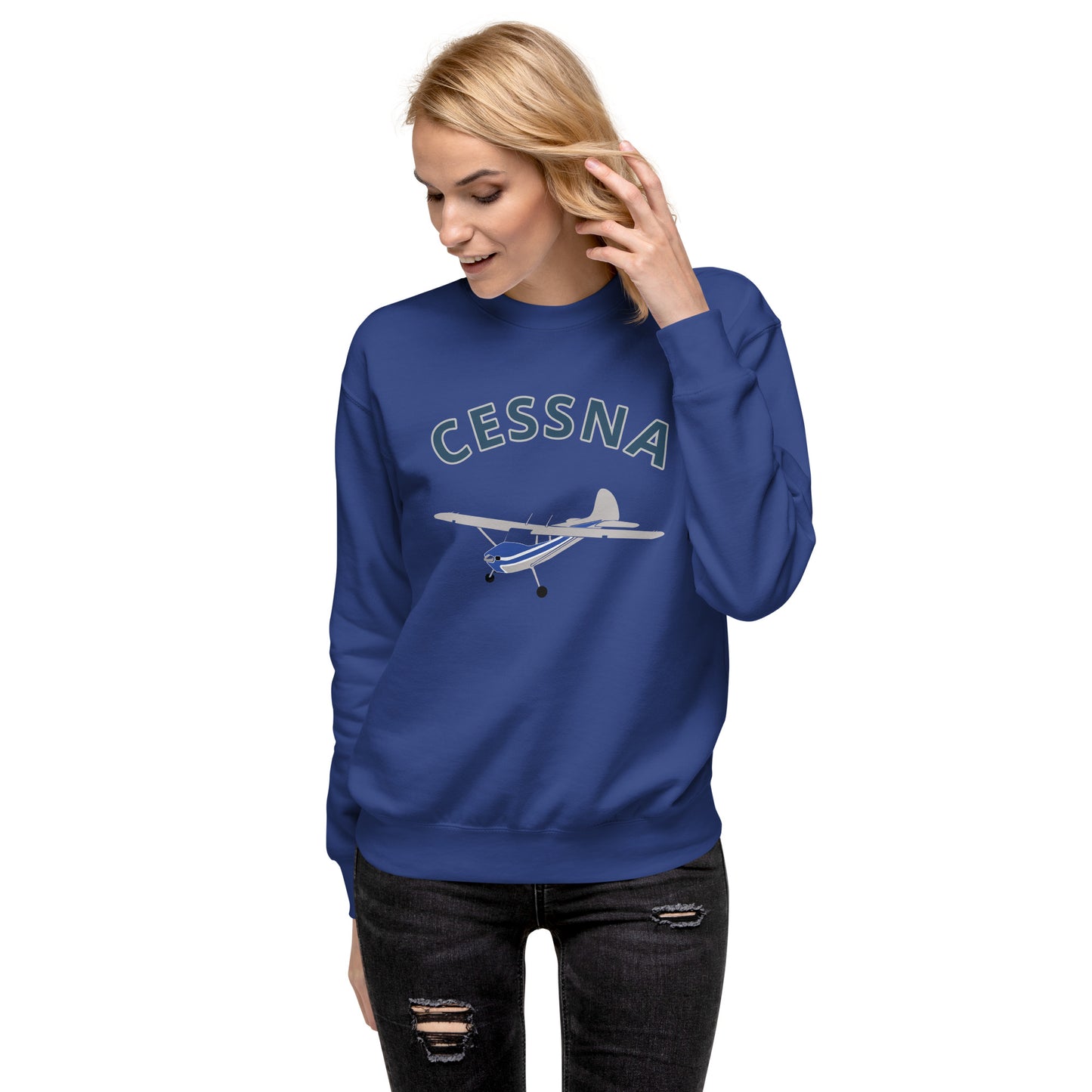 CESSNA 170 Polished grey -blue Printed Unisex Cozy Fleece Aviation Premium Sweatshirt.