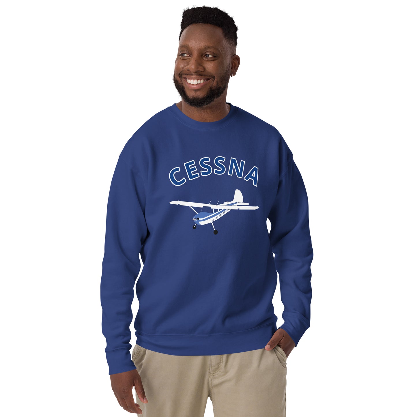 CESSNA 170 white -blue Printed Unisex Cozy Fleece Aviation Premium Sweatshirt