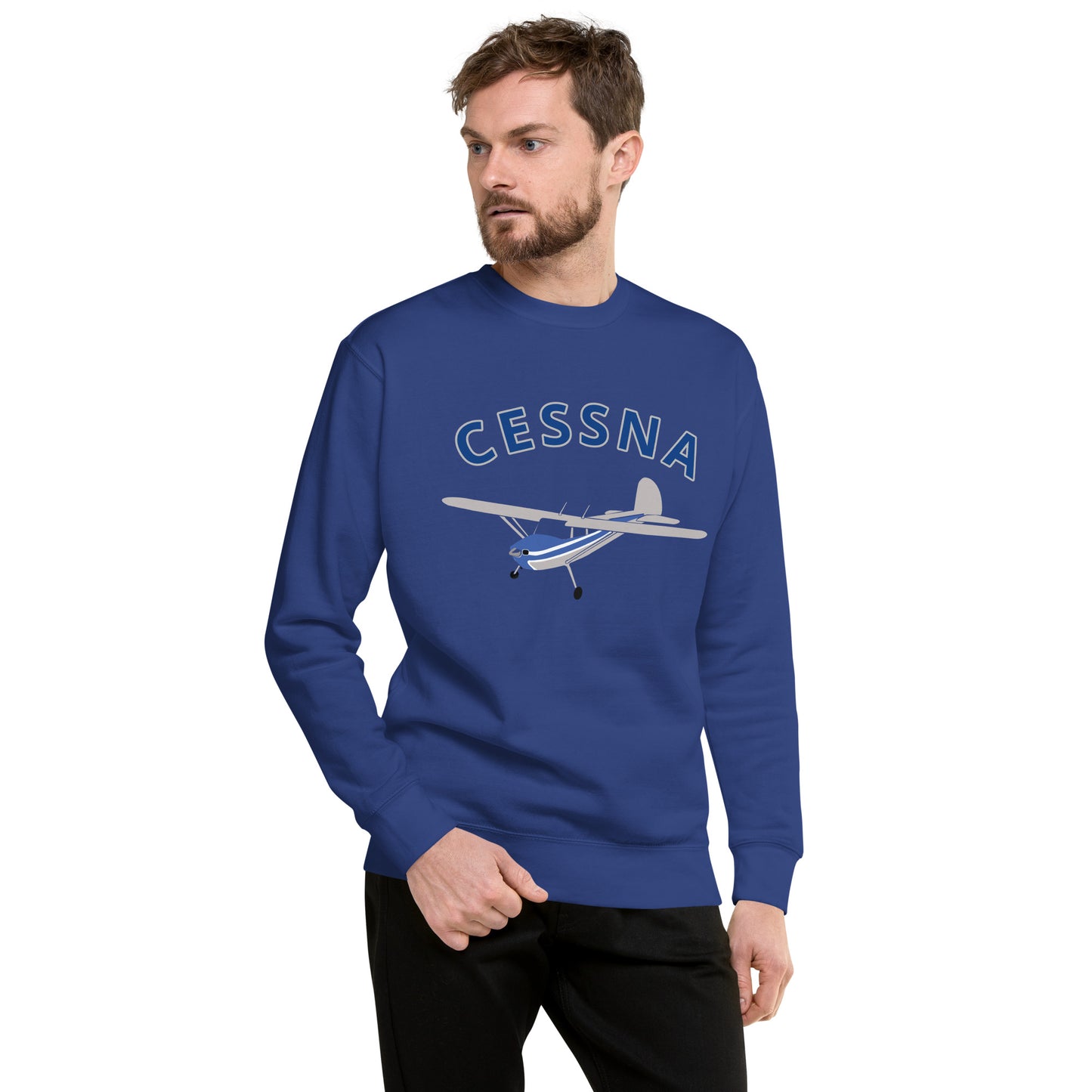 CESSNA 140 Polished grey -Blue Printed Unisex Cozy Fleece Aviation Premium Sweatshirt