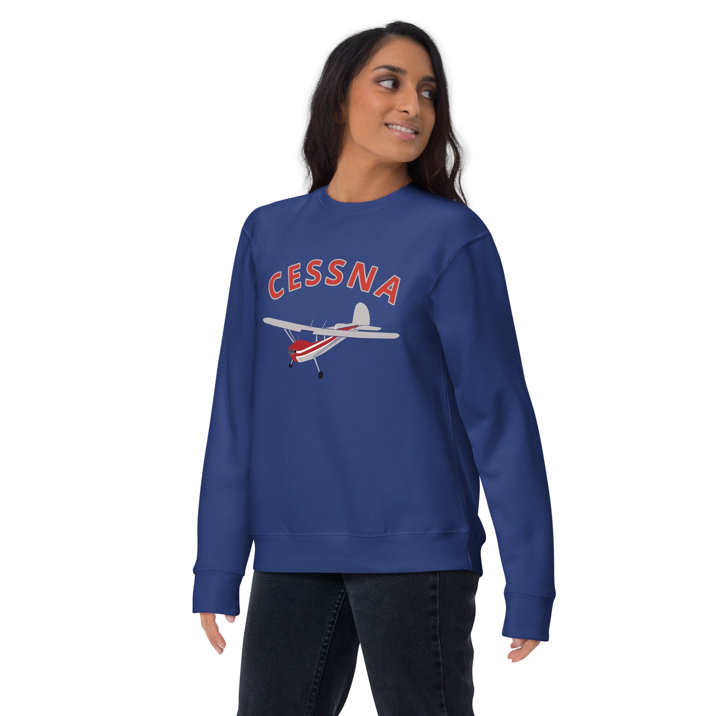 CESSNA 140 Polished grey -red Printed Unisex Cozy Fleece Aviation Premium Sweatshirt