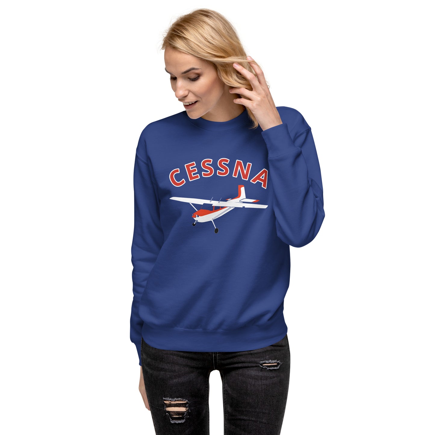 CESSNA 180 Skywagon Red-White  Printed Unisex Cozy Fleece Aviation Premium Sweatshirt