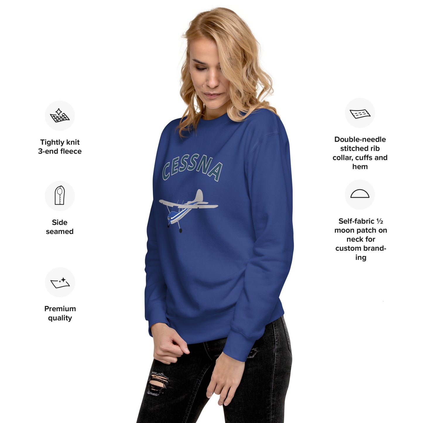 CESSNA 170 Polished grey -blue Printed Unisex Cozy Fleece Aviation Premium Sweatshirt.