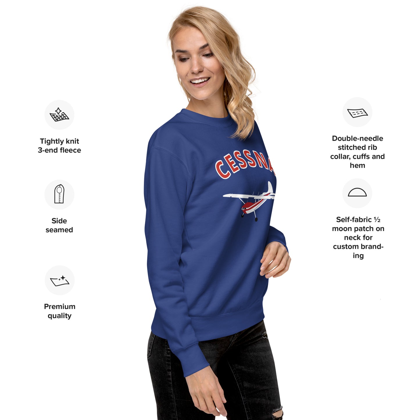 CESSNA 170 White-Red Printed Unisex Cozy Fleece Aviation Premium Sweatshirt