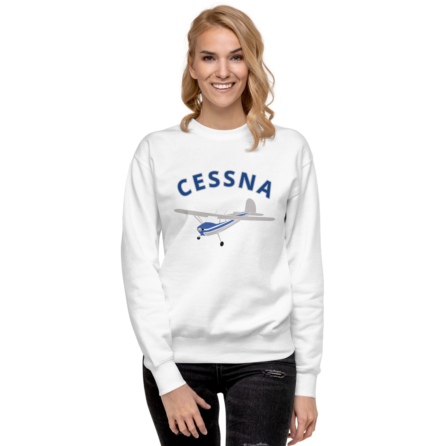 CESSNA 140 Polished grey -Blue Printed Unisex Cozy Fleece Aviation Premium Sweatshirt