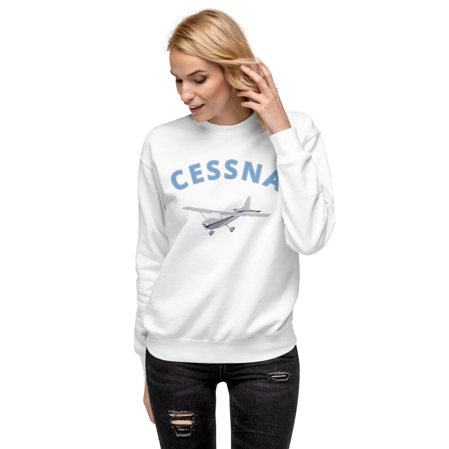 CESSNA 172 Skyhawk polished grey -blue  Printed Unisex Cozy Fleece Aviation Premium Sweatshirt