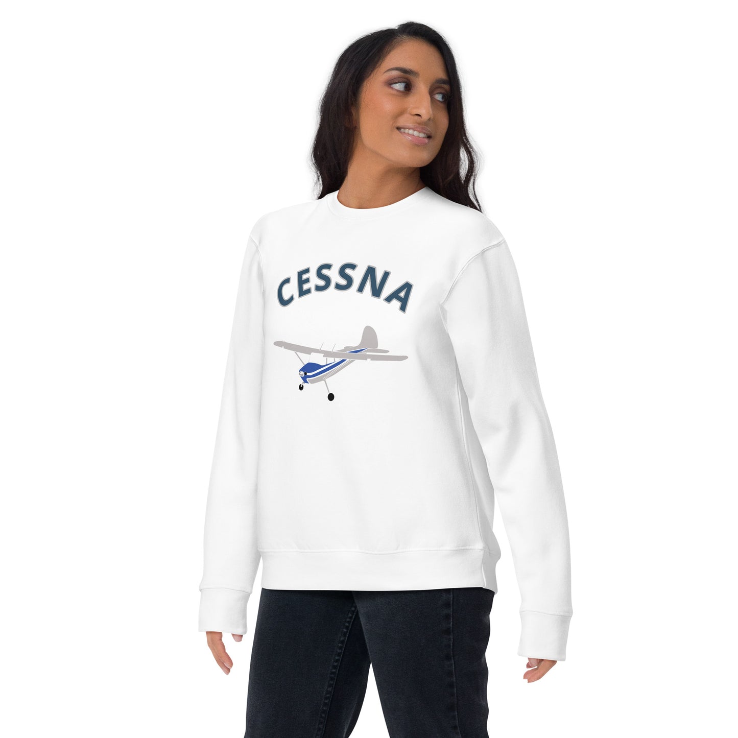 CESSNA 170 Polished grey -blue Printed Unisex Cozy Fleece Aviation Premium Sweatshirt.