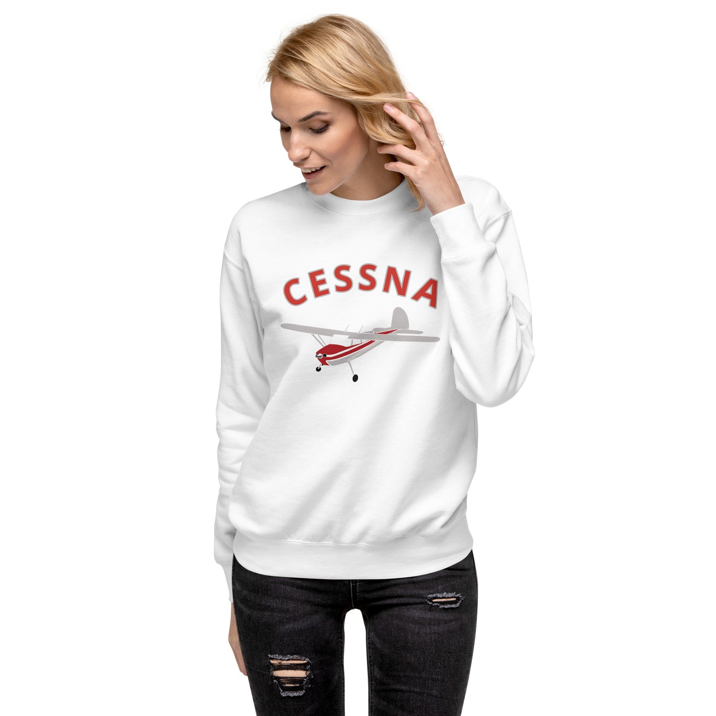 CESSNA 140 Polished grey -red Printed Unisex Cozy Fleece Aviation Premium Sweatshirt