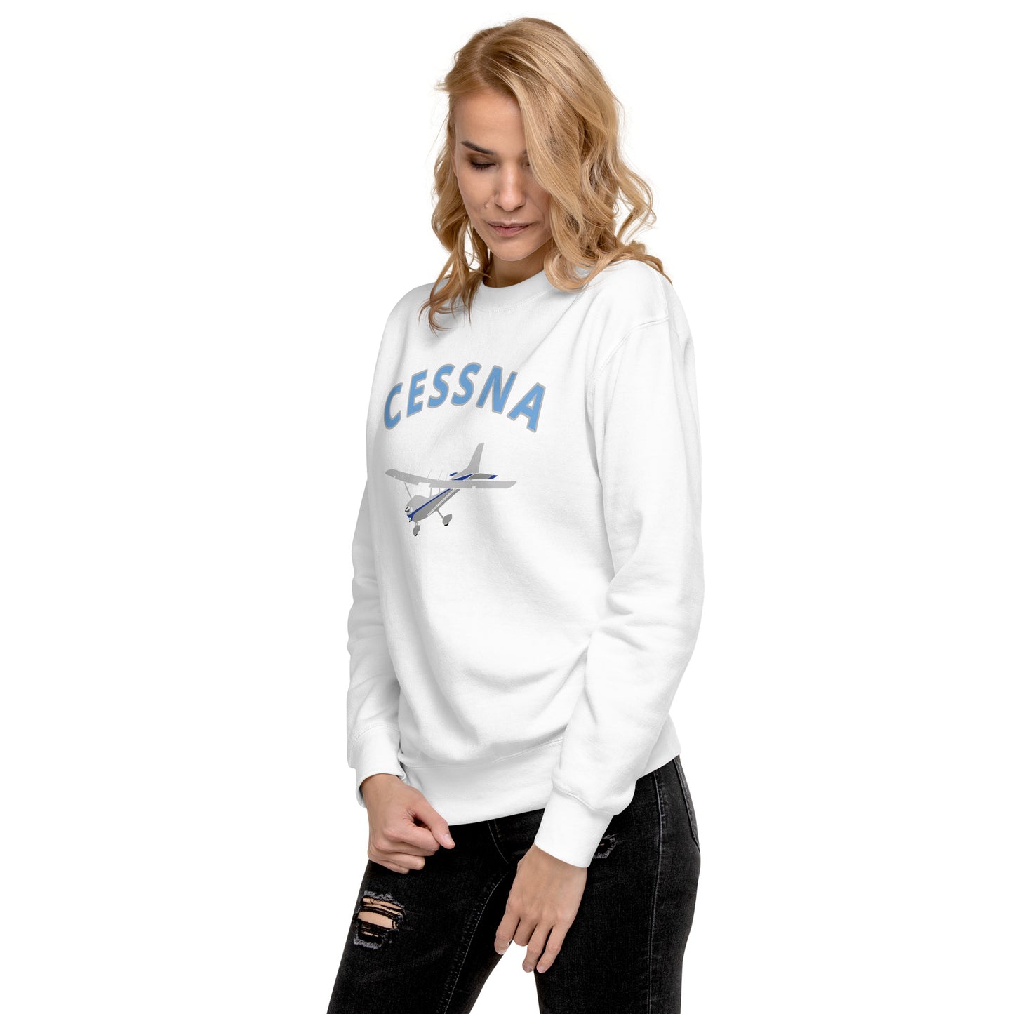 CESSNA 172 Skyhawk polished grey -blue  Printed Unisex Cozy Fleece Aviation Premium Sweatshirt