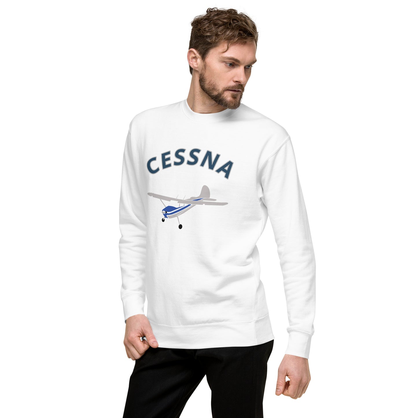 CESSNA 170 Polished grey -blue Printed Unisex Cozy Fleece Aviation Premium Sweatshirt.