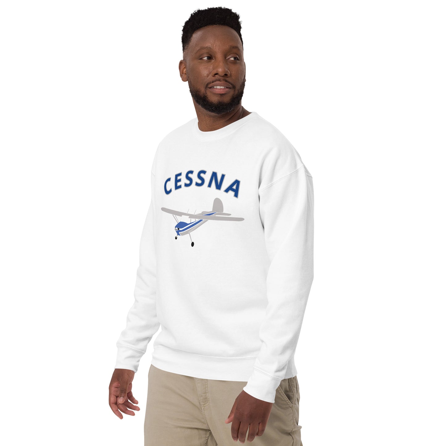 CESSNA 140 Polished grey -Blue Printed Unisex Cozy Fleece Aviation Premium Sweatshirt