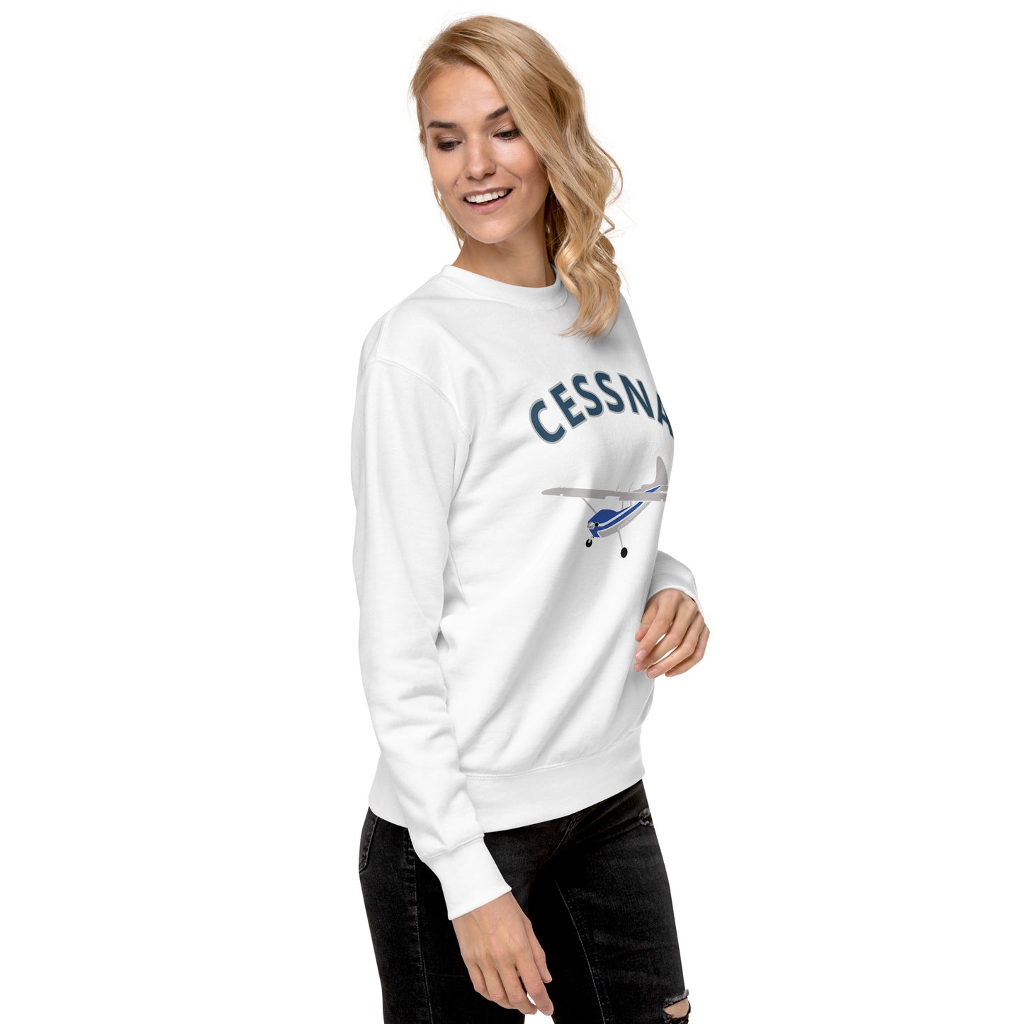 CESSNA 170 Polished grey -blue Printed Unisex Cozy Fleece Aviation Premium Sweatshirt.